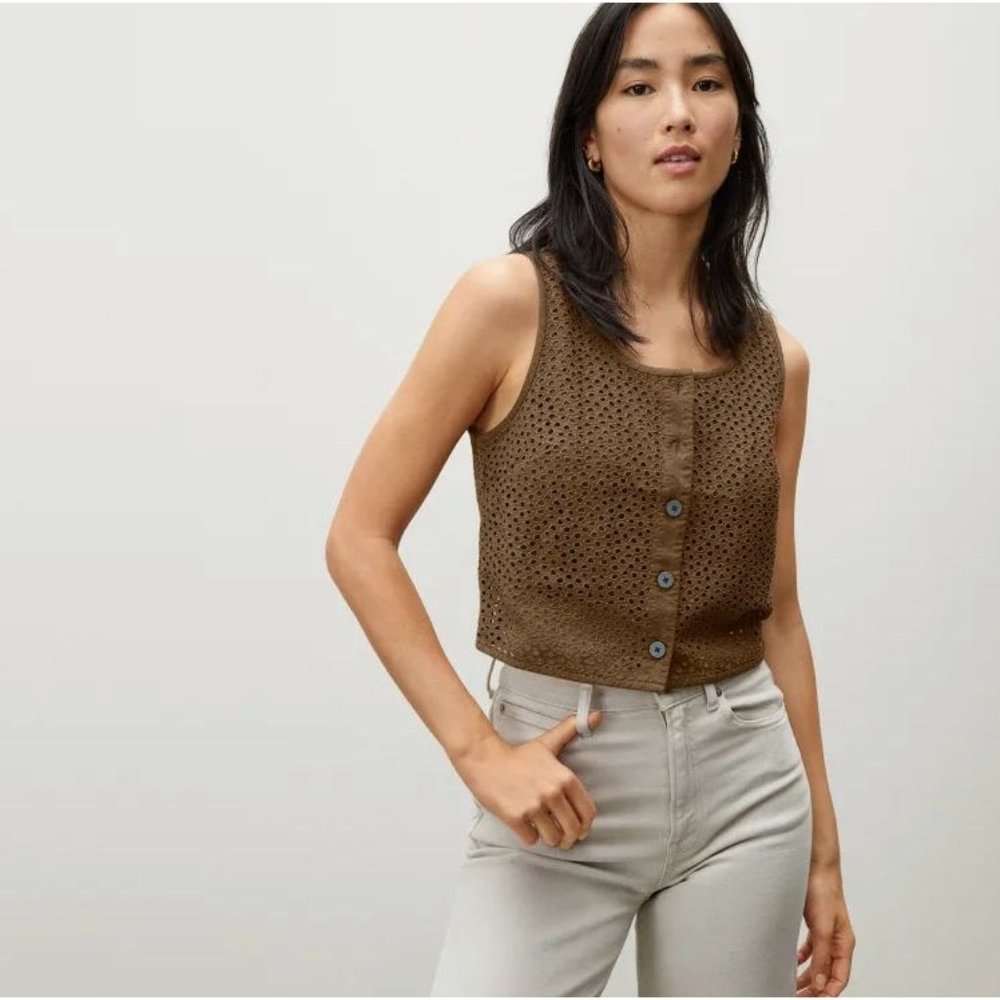 Everlane Eyelet Button Down Tank Size 16